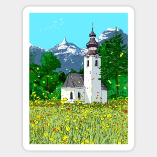 Gnadenwald Innsbruck Austria Landscape Illustration Magnet